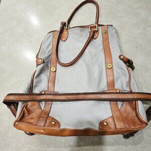 UNISEX Genuine Leather  Crossbody/Top Handles Travel Bag - Grey/Tan - Large